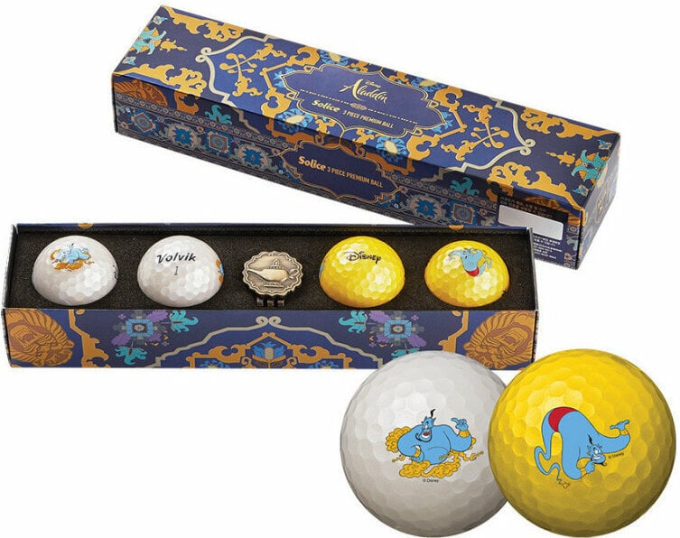 Volvik Solice Disney 4 Pack Golf Balls Aladdin Plus Ball Marker White/Gold Volvik