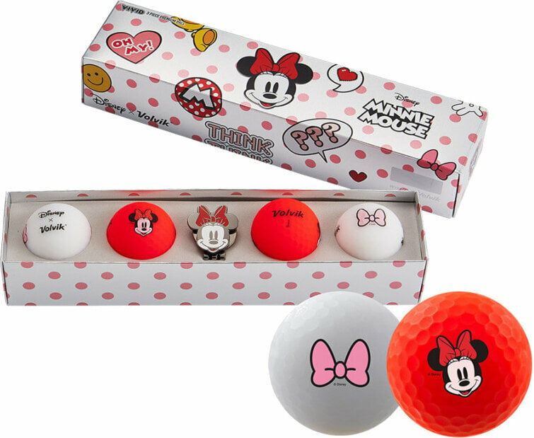 Volvik Vivid Disney Characters 4 Pack Golf Balls Minnie Mouse Plus Ball Marker White/Yellow Volvik