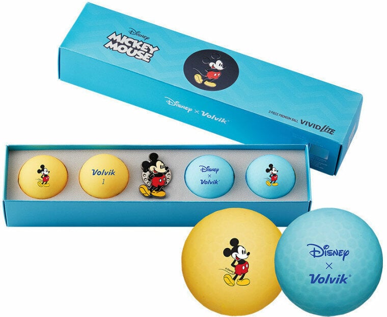 Volvik Vivid Lite Disney Characters 4 Pack Golf Balls Mickey Mouse Plus Ball Marker Yellow/Blue Volvik
