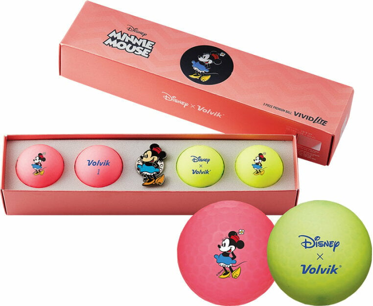 Volvik Vivid Lite Disney Characters 4 Pack Golf Balls Minnie Mouse Plus Ball Marker Pink/Green Volvik