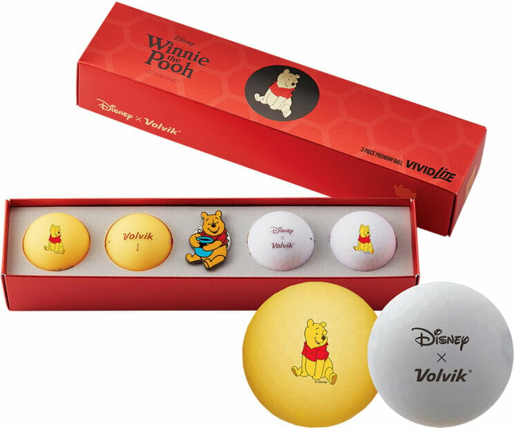 Volvik Vivid Lite Disney Characters 4 Pack Golf Balls Winnie The Pooh Plus Ball Marker Orange/White Volvik