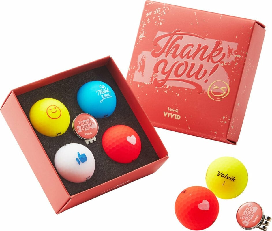 Volvik Vivid Thank You 4 Pack Golf Balls Plus Ball Marker Volvik