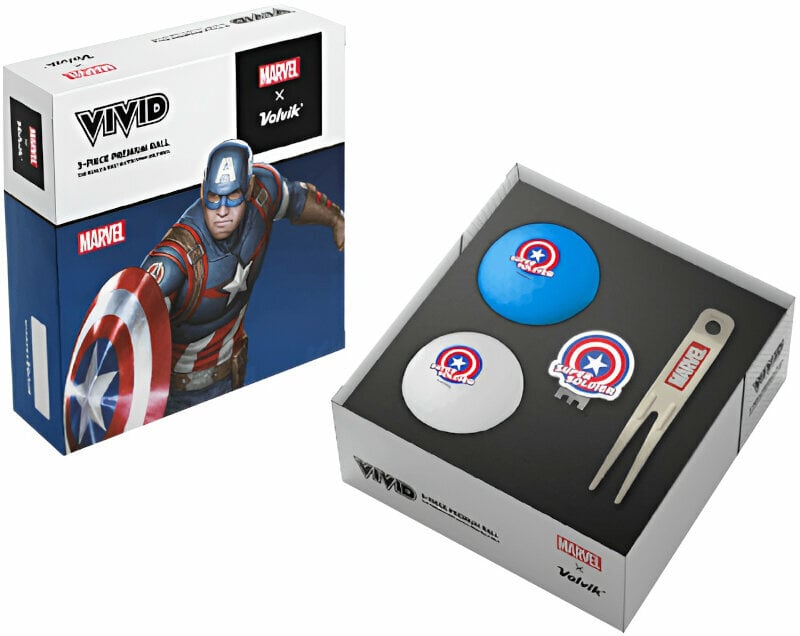 Volvik Marvel Captain America 2 Pack Golf Balls Plus Marker and Pitchfork Volvik