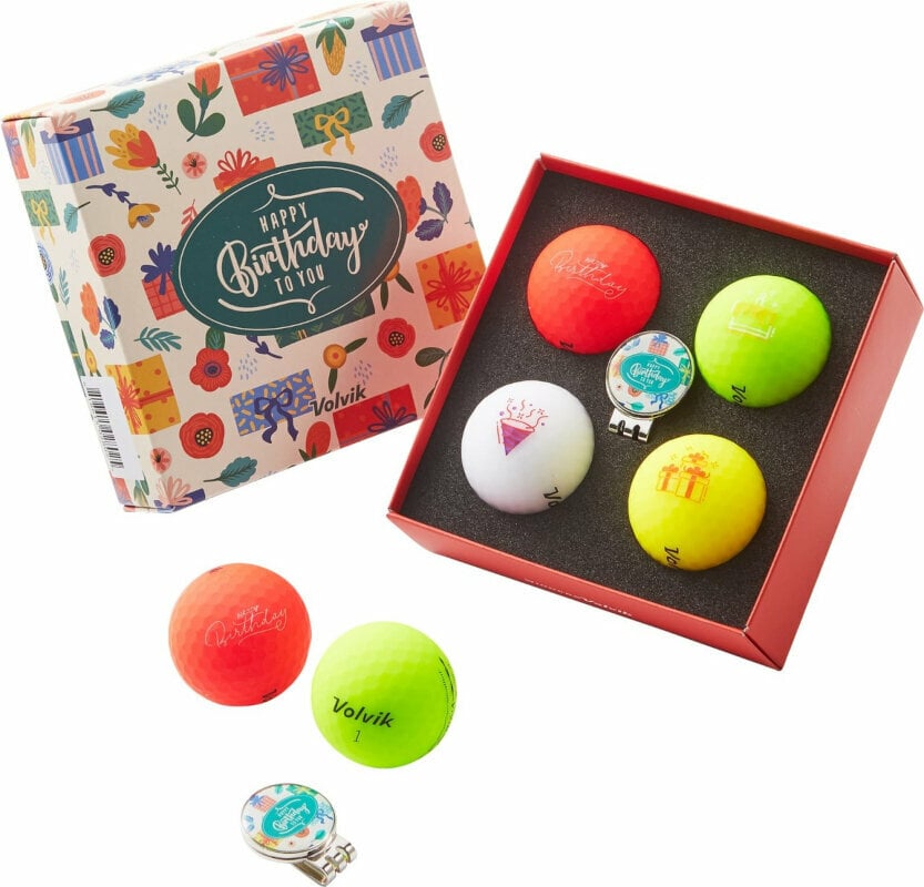 Volvik Vivid Birthday 4 Pack Golf Balls Plus Ball Marker Volvik